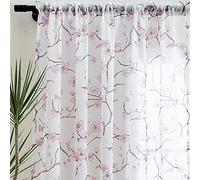 Linentalks Pink Cherry Blossom Sheer Curtains 240cm Long for Living Room Bedroom 2 Panels
