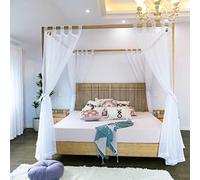 Linentalks Sheer Canopy Bed Curtains - King, Queen, Full & Twin Beds, Four Poster Canopy Curtains, White