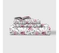 LINENWALAS 100% Cotton Percale Single Size Fitted Sheet Only, Printed All Around Elastic Deep Pocket up to 40 cm Premimum Bottom Fitted Bed Sheet 89x190 CM (Single, Garden of Grace)