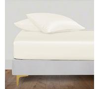 LINENWALAS 100% Eucalyptus Silk Fitted Sheet with Pillowcases, Luxury Tencel Lyocell Cooling Deep Pocket Fitted Bed Sheet, Softer than Egyptian Cotton Fitted Bed Sheet (King, Ivory/Off-White)
