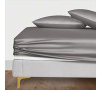 LINENWALAS 100% Eucalyptus Silk Fitted Sheet with Pillowcases, Luxury Tencel Lyocell Cooling Deep Pocket Fitted Bed Sheet, Softer than Egyptian Cotton - Anti-Allergy (King, Light Grey)