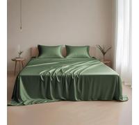 LINENWALAS 100% Eucalyptus Tencel Bed Sheet Set, Lyocell Bedding Cooling Sheets, Natural Moisture Wicking, Anti allergy 3 Piece sheet set (Avocado Green, Single)