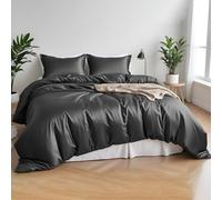 LINENWALAS 100% Organic Bamboo 4 Pcs Core Bedding Set - 1 Duvet Cover,1 Fitted Sheet & 2 Pillowcases Cooling Silk Sheet (Double, Charcoal Grey)