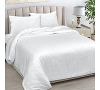 LINENWALAS 100% Organic Bamboo Bed Sheets for King Size Bed, Deep Pocket Sheets, Checkered Design Silk Sheets 4pc Bed Sheet Set - 1 Fitted & Flat Sheet with 2 Pillowcases (White, King)