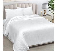 LINENWALAS 100% Organic Bamboo Bed Sheets for Superking Size Bed, Deep Pocket Sheets, Checkered Design Silk Sheets 4pc Bed Sheet Set - 1 Fitted & Flat Sheet with 2 Pillowcases (White)