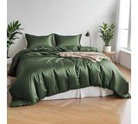 LINENWALAS 100% Organic Bamboo Complete Core Bedding Set for Double Size Bed 4 Pcs, Soft Cooling Bamboo Silk Bedding Set, 1 Duvet Cover, 1 Fitted Sheet & 2 Pillowcases (Double, Avocado Green)