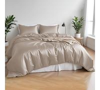 LINENWALAS 100% Organic Bamboo Complete Core Bedding Set for Double Size Bed 4 Pcs, Soft Cooling Bamboo Silk Bedding Set, 1 Duvet Cover, 1 Fitted Sheet & 2 Pillowcases (Double, Taupe)