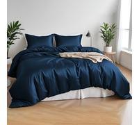 LINENWALAS 100% Organic Bamboo Complete Core Bedding Set for King Size Bed 4Pcs Set- Soft Cooling Bamboo Silk Bedding Set - 1 Duvet Cover, 1 Fitted Sheet & 2 Pillowcases (King, Navy Blue)