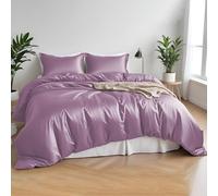 LINENWALAS 100% Organic Bamboo Core Bedding Set for Double Size Bed 4 Pcs, Soft Cooling Bamboo Silk Bedding Set Perfect for Skin 1 Duvet Cover, 1 Fitted Sheet & 2 Pillowcases (Double, Lilac)