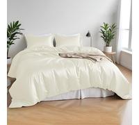 LINENWALAS 100% Organic Bamboo Core Bedding Set for King Size Bed 4Pcs Set- Soft Cooling Silk Bedding Set Perfect for Skin- 1 Duvet Cover, 1 Fitted Sheet & 2 Pillowcases (King, Ivory/Off-White)
