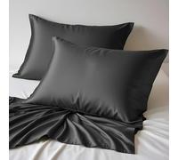 LINENWALAS 100% Organic Bamboo Pillow Cases 2 Pack, Soft Premium Bamboo Silk Pillow Cases for Hair and Skin, Standard Size Cooling Pillowcases with Envelope Closure (50x75 cm, Charcoal Grey)
