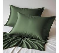 LINENWALAS 100% Organic Bamboo Pillow Cases 2 Pack, Soft Premium Bamboo Silk Pillowcases for Hair and Skin, Cooling Standard Size Pillowcases with Envelope Closure (50x75 cm, Avocado Green)