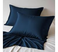 LINENWALAS 100% Organic Bamboo Pillow Cases Set of 2, Cool Pillow Cases King Size 50x90 cm with Envelope Closure, Soft Premium Bamboo Silk Pillowcases for Hair and Skin (50x90 cm, Navy Blue)