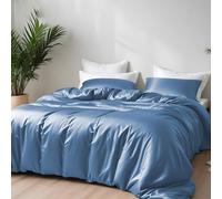 LINENWALAS 100% Organic Bamboo Silk Duvet Cover Set, Single Size Soft Cooling, Anti Allergy Bedding Set Perfect for Skin Care 140x200 cm (Single, Bahamas Blue)