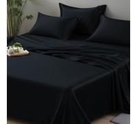 LINENWALAS 100% Organic Bamboo Small Double 4ft Bed Flat Bed Sheet Only Flat Sheet Soft Silk Cooling Luxury Bamboo Bedding Flat Bed Sheet Perfect for Hair and Skin (Small Double 220x260 CM/Black)