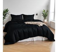 LINENWALAS 100% Organic Bamboo Small Double Core Bedding Set for 4ft Bed, Soft Silk Cooling Luxury Bamboo Complete Bedding Set with Deep Pocket Fitted Sheet and Pillowcase (Small Double, Black)