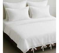 LINENWALAS 100% Organic Cotton Voile Duvet Cover Set- 3-Piece Ultra Soft, Lightweight Bed Linen Quilt Cover with Bow Knot Closure for King Size Bedding (226x220 cm, White)