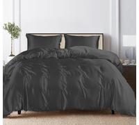 LINENWALAS 100% Tencel Lyocell 4 Pcs Core Bedding Duvet Cover Set- 1 Duvet Cover, 1 Fitted Sheet & 2 Pillowcases Soft, Premium Cooling Eucalyptus Quilt Cover Set (King, Charcoal Grey)