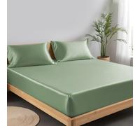 LINENWALAS 100% Tencel Lyocell Fitted Sheet Only with Secure Snug Fit All Around Elastic 40 cm Deep Pocket Fitted Bed Sheet- Softest Cooling Eucalyptus Silk Bedding (Avocado Green, King)