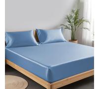 LINENWALAS 100% Tencel Lyocell Fitted Sheet Only with Secure Snug Fit All Around Elastic 40 cm Deep Pocket Fitted Bed Sheet- Softest Cooling Eucalyptus Silk Bedding (Bahamas Blue, Single)