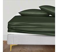 LINENWALAS 100% Tencel Lyocell Fitted Sheet Only with Secure Snug Fit All Around Elastic 40 cm Deep Pocket Fitted Bed Sheet- Softest Cooling Eucalyptus Silk Bedding (Avocado Green, Double)