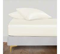 LINENWALAS 100% Tencel Lyocell Fitted Sheet Only with Secure Snug Fit All Around Elastic 40 cm Deep Pocket Fitted Bed Sheet- Softest Cooling Eucalyptus Silk Bedding (Ivory/Off-White, Single)