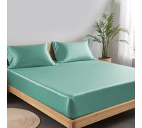 LINENWALAS 100% Tencel Lyocell Fitted Sheet Only with Secure Snug Fit All Around Elastic 40 cm Deep Pocket Fitted Bed Sheet- Softest Cooling Eucalyptus Silk Bedding (Aqua, Super King)