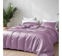 LINENWALAS 100% Vegan Bamboo Silk 3Pc Duvet Cover Set with Zipper and Corner Ties, Soft Cooling Anti Allergy Comforter Cover Luxury Bedding for Night Sweats (Super King, Lilac)