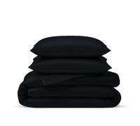 LINENWALAS Black Double Duvet Cover 3Pc Set Organic Bamboo Bedding Set Anti Allergy Comforter Cover Set 200x200 Soft, Cooling, Luxury Bamboo Bedding Double Size Quilt Cover (Jet Black)