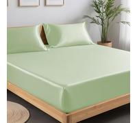 LINENWALAS Double Fitted Sheet with Pillowcases, 100% Tencel Eucalyptus Silk Sheet up to 40 cm Deep Pocket, Premium Luxury Cooling Bed Sheet (Double, Sage Green)