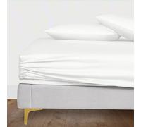 LINENWALAS Double Fitted Sheet with Pillowcases, 100% Tencel Eucalyptus Silk Sheet up to 40 cm Deep Pocket, Premium Luxury Cooling Bed Sheet (Double, White)