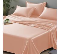 LINENWALAS Double Flat Sheet Only 100% Organic Bamboo Flat Sheet for Double Size Bed, Soft Luxury Cooling Top Bed Sheet Bedding Perfect for Skincare (Double, Rose Gold)