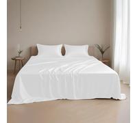 LINENWALAS Double Sheet Set -100% Tencel Lyocell Silk Sheets, 4 Piece Sheets Set for Double Size Bed, Deep Pocket, Soft Premium Cooling Eucalyptus Bedding Sheet (White, Double)