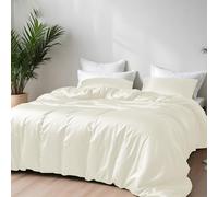 LINENWALAS Duvet Cover Set Double Size, 100% Bamboo Bedding 3 Piece Cooling Comforter Cover 200x200 cm Soft, Anti Allergy Thermo regulating Lightweight Silk Quilt Cover (Double, Ivory/Off- White)