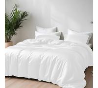 LINENWALAS Emperor Duvet Cover Set- 100% Organic Bamboo Silk 3 Piece Duvet Cover Emperor Size, 290x230 cm Comforter Cover, Soft, Cooling Duvet Cover Set (White)