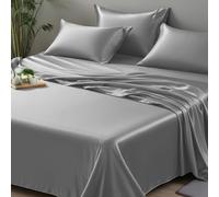 LINENWALAS Flat Sheet King Size, 100% Organic Bamboo Bedding Silk Sheet, Soft Cooling Breathable Top Bed Sheet for Hot Sleeper 275x275 cm (Charcoal Grey, King)