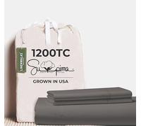 LINENWALAS Luxurious 1200 Thread Count Supima Cotton Double Size Fitted Sheet with Pillowcases, Premium Cotton Bottom Sheet 140x190 cm, Thick Fitted Bed Sheet, 40 cm Deep Pocket (Double, Light Grey)