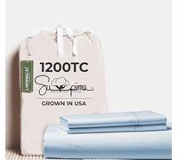 LINENWALAS Luxurious 1200 Thread Count Supima Cotton Double Size Fitted Sheet with Pillowcases, Premium Cotton Bottom Sheet 140x190 cm, Thick Fitted Bed Sheet, 40 cm Deep Pocket (Double, Baby Blue)