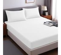 LINENWALAS Luxurious 1200 Thread Count Supima Cotton King Size Fitted Sheet with Pillowcases, Premium Cotton Bottom Sheet 150x200 cm, Thick Fitted Bed Sheet, 40 cm Deep Pocket (King, White)