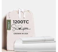 LINENWALAS Luxurious 1200 Thread Count Supima Cotton Super King Size Fitted Sheet with Pillowcases, Premium Thick Cotton Bottom Sheet 180x200 cm, 40 cm Deep Pocket (SuperKing, White)