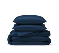 LINENWALAS Navy Blue King Duvet Cover 3Pc Set Organic Bamboo Bedding Set Anti Allergy Comforter Cover Set 226x220 cm Soft, Cooling, Luxury Bamboo Bedding King Size Quilt Cover (Navy Blue)