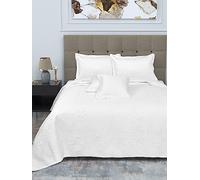 LINENWALAS Organic Cooling Bamboo 5 Piece Bedspread Set Super Soft, Breathable Quilted Bedding Set with 1 Bedcover, 2 Cushion Cover, 2 Pillow Cases (Emperor Size/White)