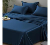 LINENWALAS Organic Vegan Bamboo Flat Sheet Only, Softest, Silky Cool Bamboo Bedding Only Flat Bed Sheet Emperor Size Luxury Flat Sheet Perfect for Skin (126x114 Inches, Navy Blue)