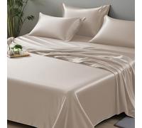 LINENWALAS Organic Vegan Bamboo Flat Sheet Only, Softest, Silky Cool Bamboo Bedding Only Flat Bed Sheet Emperor Size Luxury Flat Sheet Perfect for Skin (126x114 Inches, Taupe)