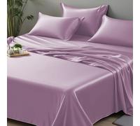 LINENWALAS Organic Vegan Bamboo Flat Sheet Only, Softest, Silky Cool Bamboo Bedding Only Flat Bed Sheet Emperor Size Luxury Flat Sheet Perfect for Skin (126x114 Inches, Lilac)