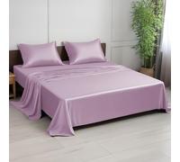 LINENWALAS Premium Bamboo Sheets Set 4 PC 100% Organic Soft Luxury Breathable Bedding Set with Fitted Sheet, Flat Sheet & Pillowcase (King, Lilac)