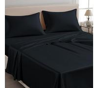 LINENWALAS Single Flat Sheet Only, 100% Tencel Soft Silk Cooling Top Sheet Lyocell Bedding Perfect for Hair and Skin 180×275 CM (Jet Black, Single)