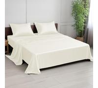 LINENWALAS Super King Bed Sheet Set, 300 Thread Count 100% Bamboo Bedding Set, Cooling Sateen Weave Silk Sheets Set with 1 Fitted Sheet, 1 Flat Sheet & 2 Pillowcases (Superking, Ivory/Off-White)