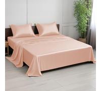 LINENWALAS Super King Bed Sheet Set, 300 Thread Count 100% Bamboo Bedding Set, Cooling Sateen Weave Silk Sheets Set with 1 Fitted Sheet, 1 Flat Sheet & 2 Pillowcases (Super King, Peach Fuzz)