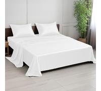 LINENWALAS Super King Bed Sheet Set, 300 Thread Count 100% Bamboo Superking Bedding Set, Cooling Sateen Weave Silk Sheets Set with 1 Fitted Sheet, 1 Flat Sheet & 2 Pillowcases (Super King/White)